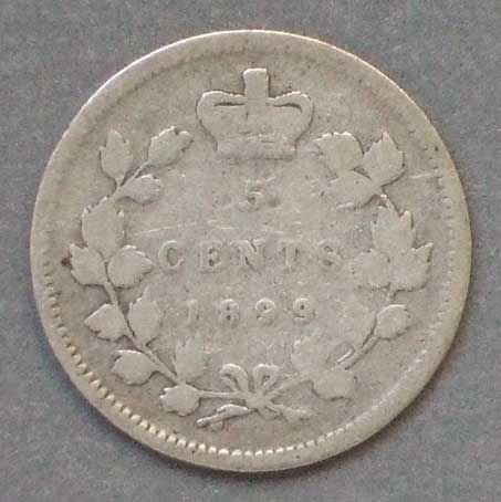 Reverse view of 5 cent coin - Canada 1899