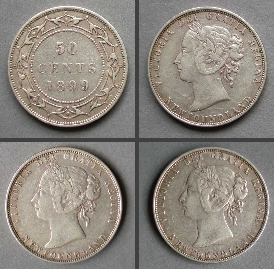 Color photo: Four image view of 50 cent coin - Newfoundland 1899