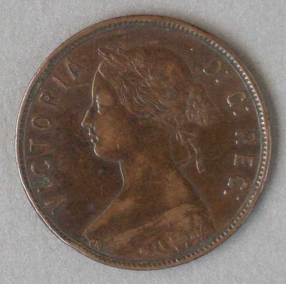 Color photo: Direct view of 1865 Newfoundland large cent