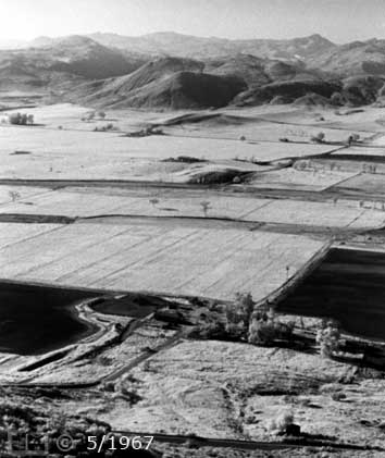 B/W infrared photo: View of San Pasqual Vallety from South side - Embedded text: 5/1967