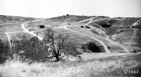 B/W photo: Clairemont Motercycle Outback before Freeway 52 - Embedded text: 5/1967