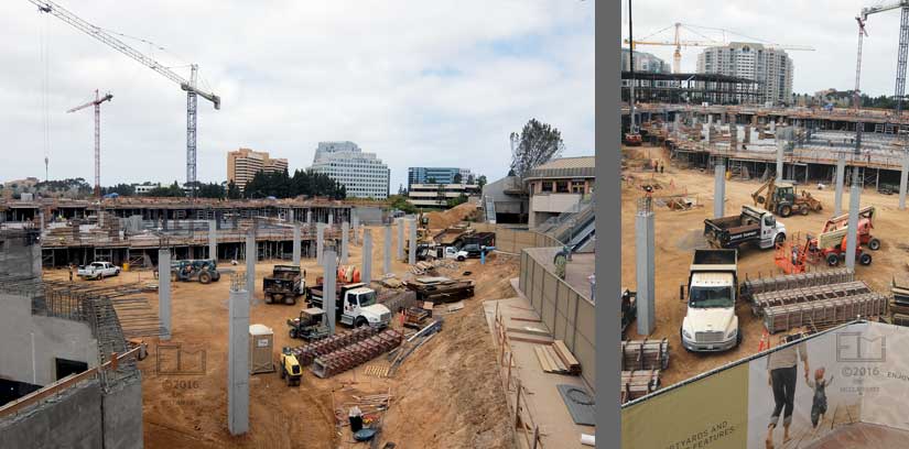 Two views of construction area from customer shopping area