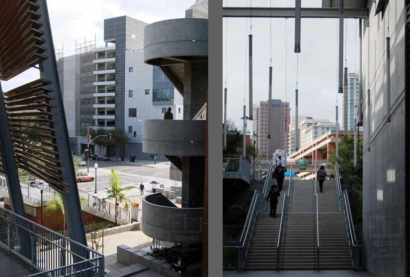 Two portrait format pictures of different type staircases