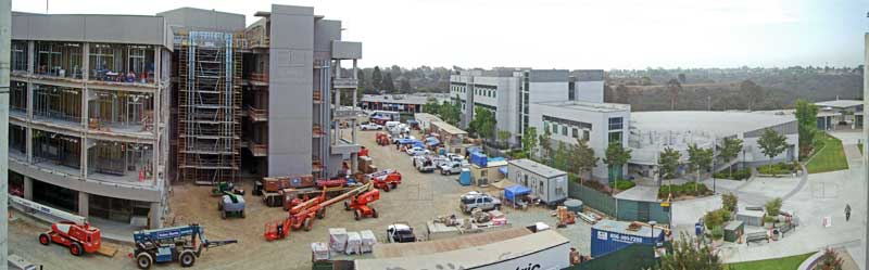 Wide angle view of New Science Building under construction from LRC