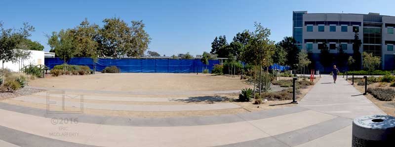 View of fencing from near entrance of Science Building