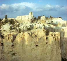 Color photo: View of rock formations atop Cliffside