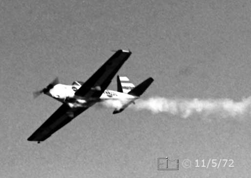 B/W photo: Close-up image of stunt airplane - Embedded text: 11/5/72