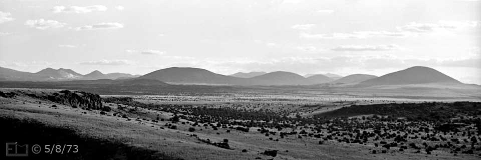 B/W photo: A scenic view from Cidital Overlook - Embedded text: 5/8/73