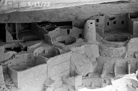 B/W photo: Zoomed-in close view of ruins, left-center - Embedded text: 5/11/73
