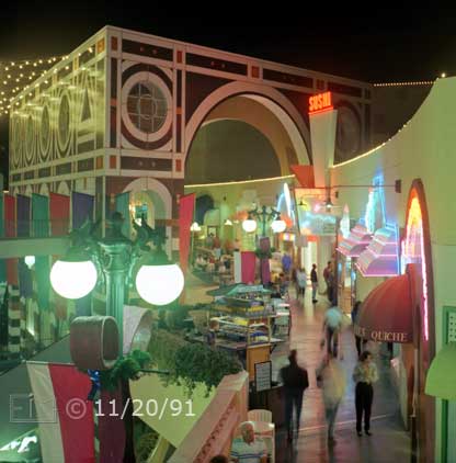 Color photo: Outdoor diners in fast food mart area of Horton Plaza - Embedded text: 11/20/91
