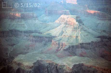 Color photo:  Landscape, evening view of Cheops Pyramid - Embedded text: 5/15/82