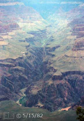 Color photo: Portrait view of Bright Angel Canyon - Embedded text: 5/15/82