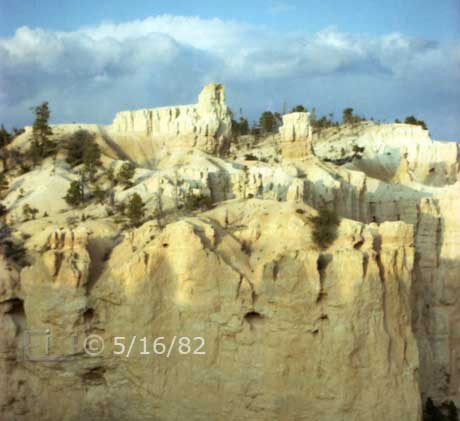 Color photo: View of rock formations atop Cliffside - Embedded text: 5/16/82