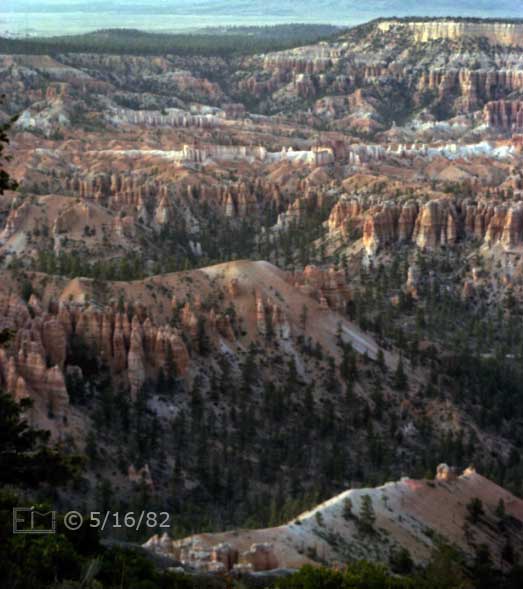 Color photo: Rim-side view of chaotic eroded rock landscape - Embedded text: 5/16/82