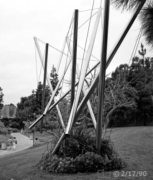 Color photo: Public art structure along a Park Blvd entrance way to City College - Embedded text: 3/27/91
