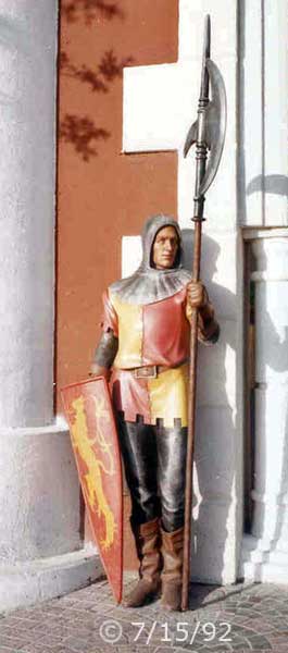 Color photo: Statue guardian to left of entrance of Excalibur Casino - Embedded text: 7/15/92