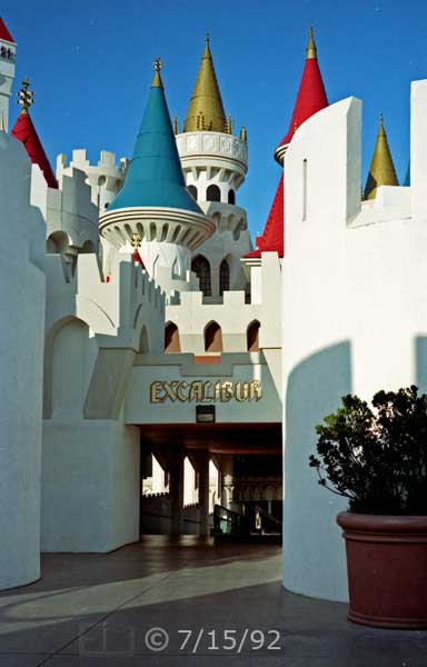 Color photo: Excalibur's entryway to escalator leading to casino floor - Embedded text: 7/15/92