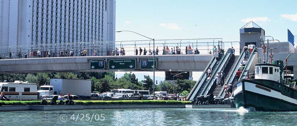 Film color photo: Las Vegas Blvd pedestrian overpass of Tropicana Ave  - Embedded text: 4/25/05