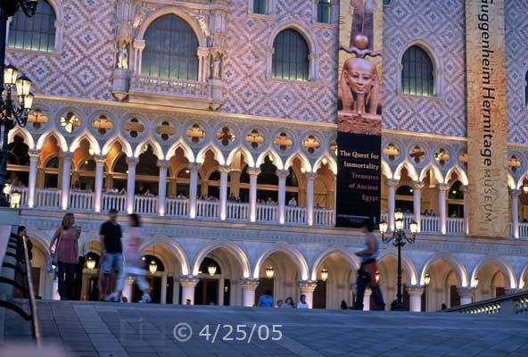Film color photo: Entrance of Venetian Casino at night  - Embedded text: 4/25/05