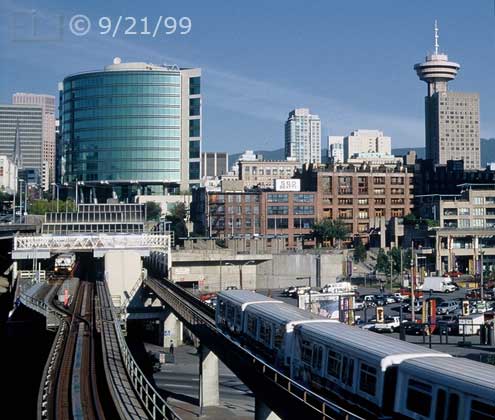 Color photo: Vancouver trolley station - Embedded text: 9/21/99
