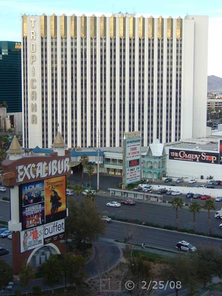 DSC color photo: Daytime view of Tropicana Casino from Excalibr room #712- Embedded text: 2/25/08