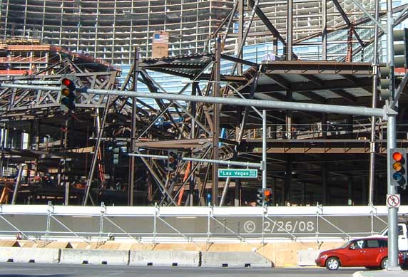 DSC color photo: Las Vegas Blvd construction viewed from across the street - Embedded text: 2/26/08
