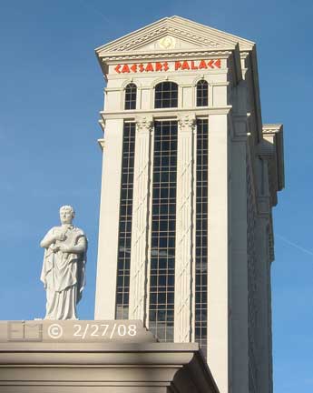 DSC color photo: Statue of Caesar with Caesars Palace building as backdrop - Embedded text: 2/27/08