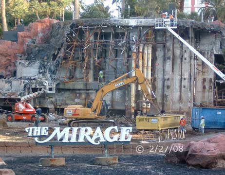 DSC color photo: Upgrade work on the Mirage's Volcano  - Embedded text: 2/27/08