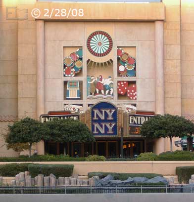 Dsc color photo: Across the street view of a NYNY entrance  - Embedded text: 2/28/08