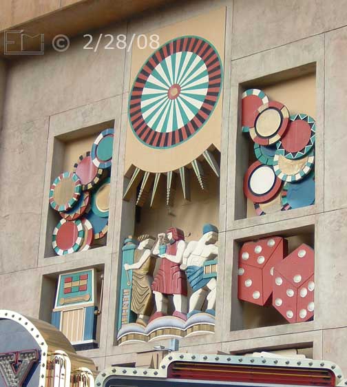 Dsc color photo: Oblique view of NYNY Entrance decoration  - Embedded text: 2/28/08