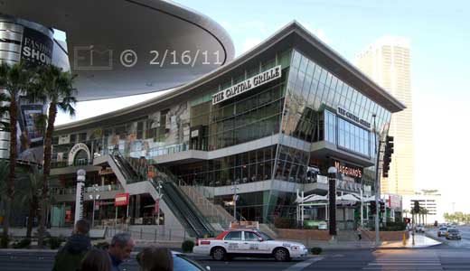 DSC color photo: Fashion Show Mall from across Las Vegas Blvd - Embedded text: 2/16/11