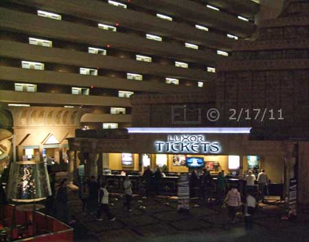 DSC color photo: A second level area of Luxor Casino/Hotel viewed from staircase from an exhibit area - Embedded text: 2/17/11