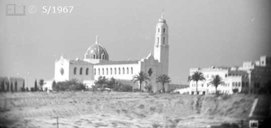 B/W photo: Monocular (45mm x 7) view of USD on other side of I8/valley; looking north - Embedded text: 3/1967