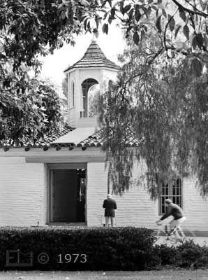 B/W photo: Casa de Estudillo entrance - Embedded text: 1973