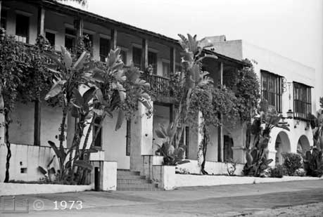 B/W photo: Calhoun st. view of Casa de Bandini - Embedded text: 1973